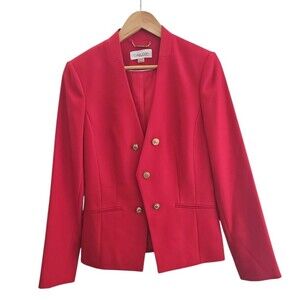 Calvin Klein Red Double Breasted Blazer Women’s 10 Gold Button Power Jacket NWOT